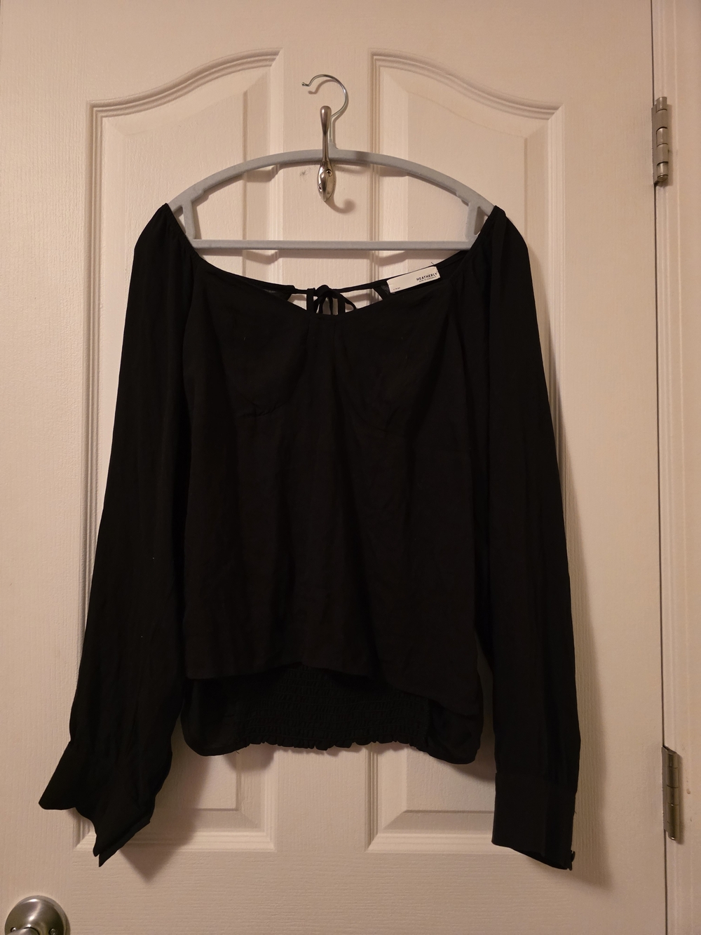Stitch Fix Heatherly Black Off-The-Shoulder Smocked Top XL